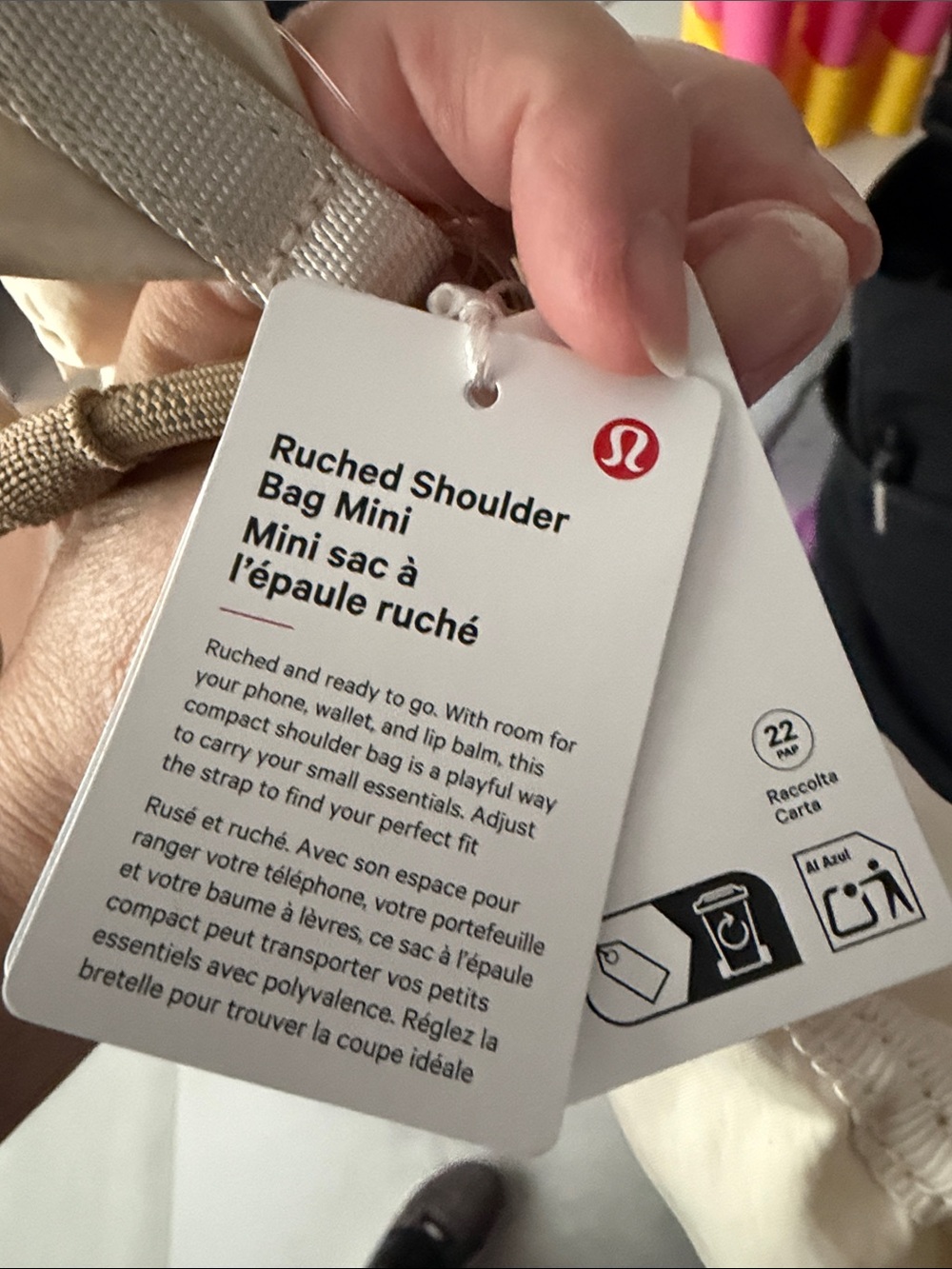 NWT lululemon athletica ruched Shoulder Bag mini light ivory gold hardware - Picture 2 of 3